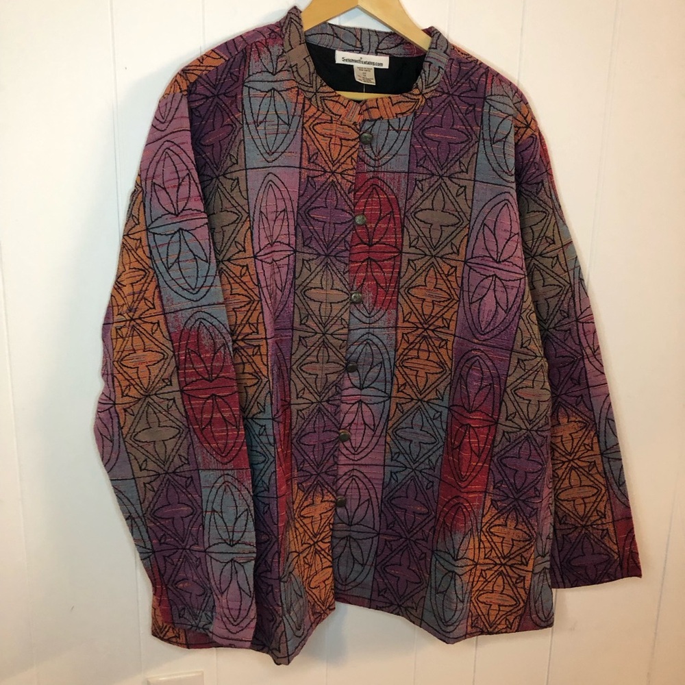 Serengeti NWT Multicolor Geometric Tapestry Button-Front Blazer 3X